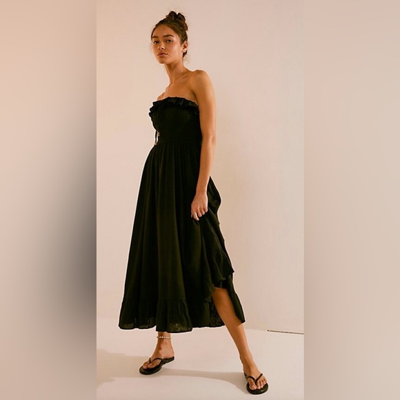 Free People Dresses & Skirts - FREE PEOPLE Lush Life Linen Strapless Black  Midi Maxi Dress size XS/S NEW